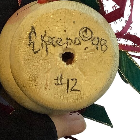 Vtg 1998 Snow Woman Christmas Ornament Ribbon Handcrafted Signed Hand Painted - Picture 4 of 6